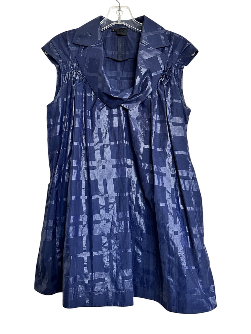 Sleek Navy Sleeveless Art to Wear Draped Collar Blouse